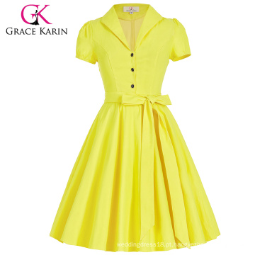 Grace Karin Lapel Collar Nylon-Cotton Short Sleeve Womens Summer Dress Vestidos Retro vintage da década de 1950 CL008946-3
